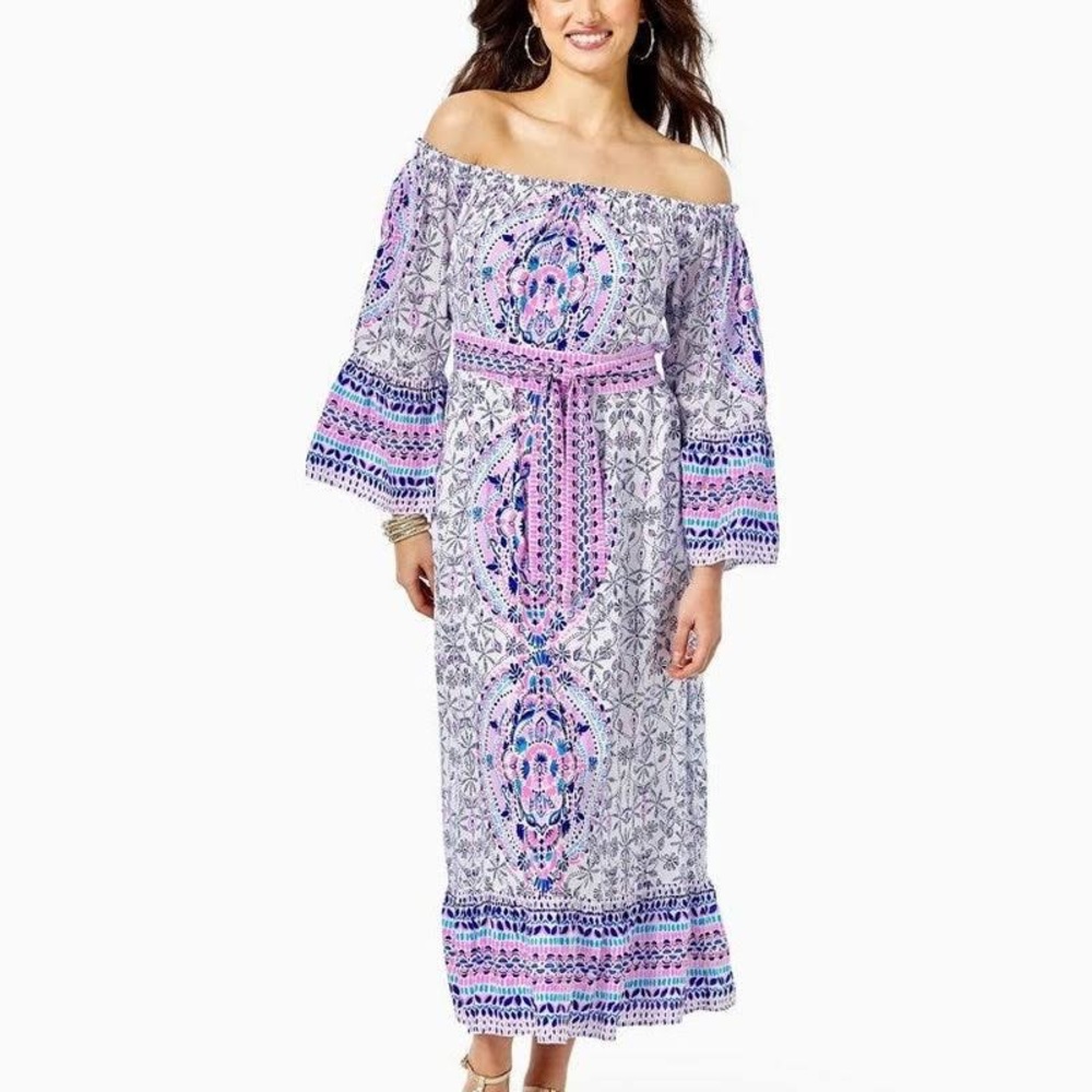 Lilly Pulitzer Abigale midi printed side shoulder dress with belt - Picture 3 of 9